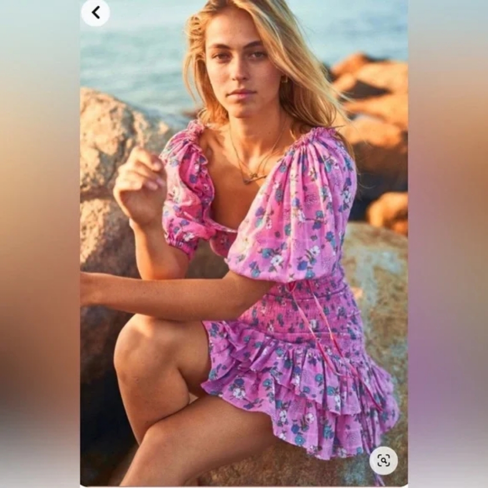 Loveshackfancy Violet Hollywood Pink Floral Smocked Dress with Ruffle Hem XS - Picture 4 of 17